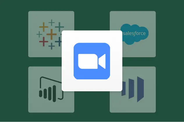 Zoom-ikon med ikoner för Tableau och Salesforce bakom