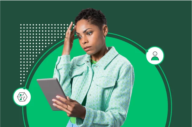 Confused woman looking at tablet