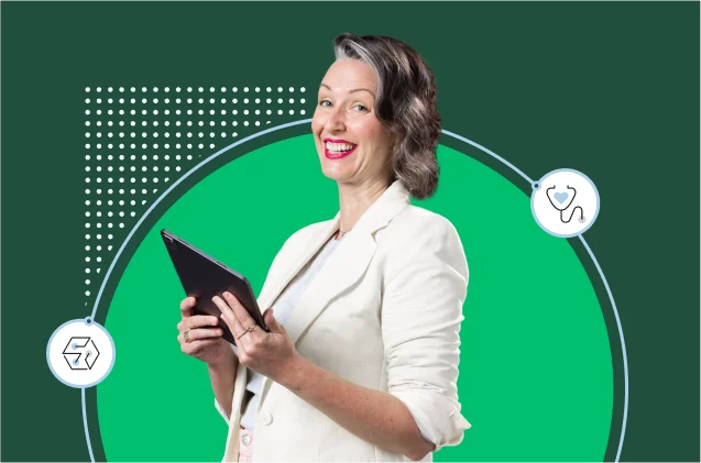 Smiling woman holding tablet