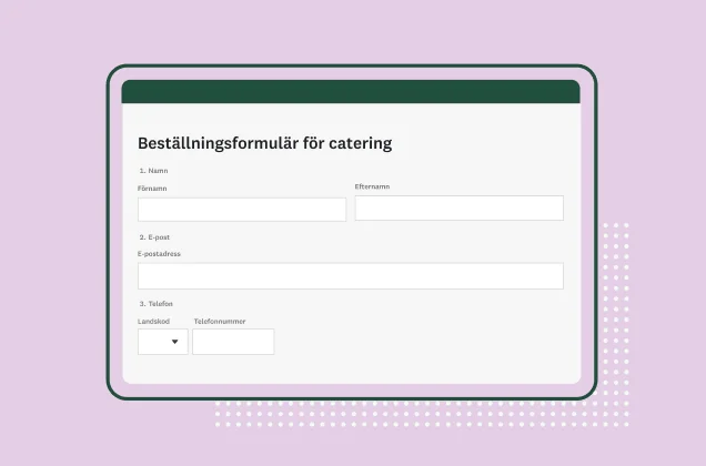 Skärmbild av beställningsformulär för catering