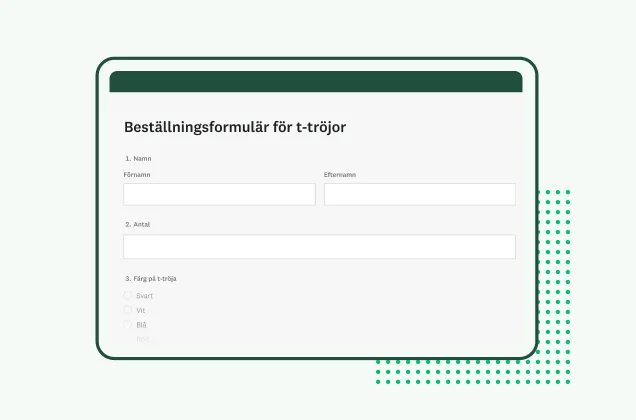 Skärmbild av formulär för t-shirt-beställning