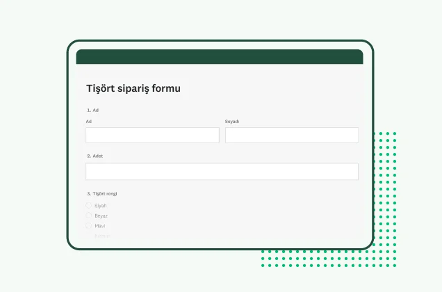 Tişört sipariş formu ekran görüntüsü