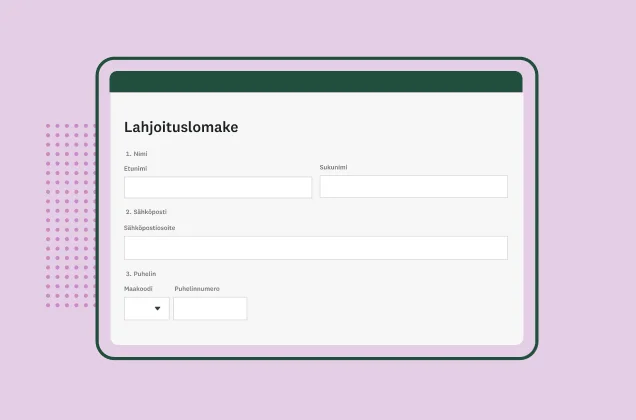 Näyttökuva SurveyMonkeyn lahjoituslomakkeen mallista