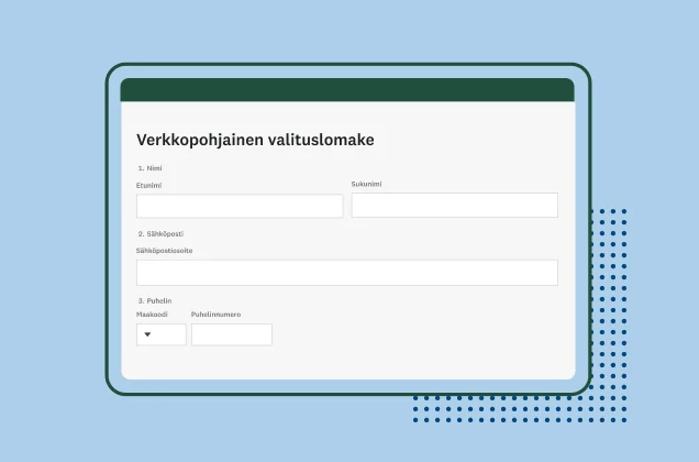 Näyttökuva SurveyMonkeyn valitusten verkkolomakkeen mallista