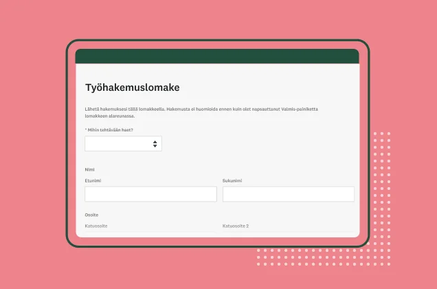 Kuvakaappaus SurveyMonkeyn työhakemuslomakkeen mallista